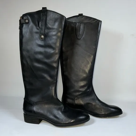 Sam Edelman women’s size 9W black leather knee-high penny riding boots