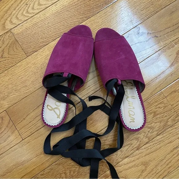 Sam Edelman Women's Suede Leather Theodora Sandals Mules with ties Magenta Sz 8