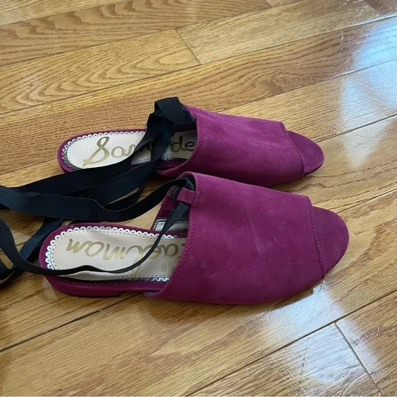 Sam Edelman Women's Suede Leather Theodora Sandals Mules with ties Magenta Sz 8