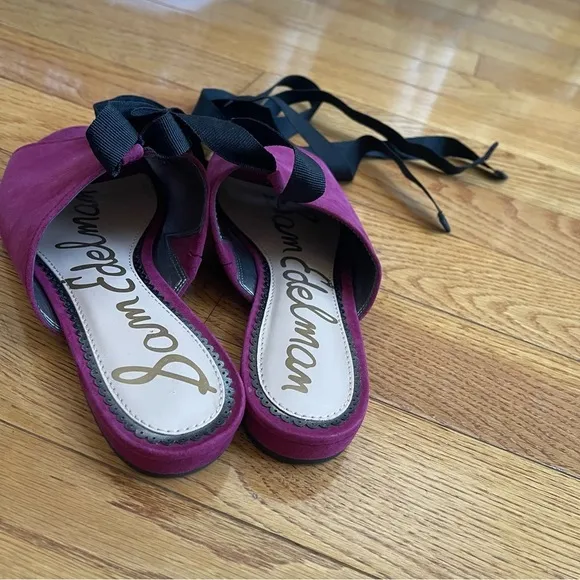 Sam Edelman Women's Suede Leather Theodora Sandals Mules with ties Magenta Sz 8