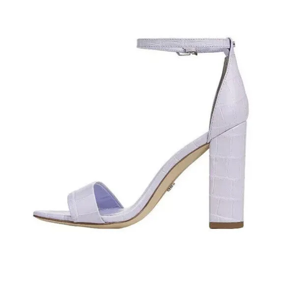 Sam Edelman Yaro Sandals Womens 7 Misty Lilac Croc Ankle Strap Block Heel KHD644