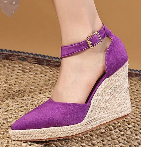 Sandals Shoes Toe Wedges Strap High Women Platform Sandals Suede Shoes LIHUAMAO Ankle Pointed for All-in-one solution Heels Casual Espadrilles Secure platform
