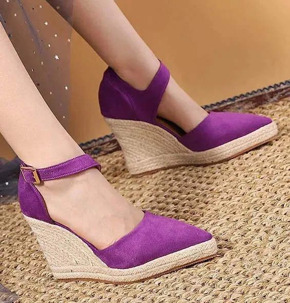 Sandals Shoes Toe Wedges Strap High Women Platform Sandals Suede Shoes LIHUAMAO Ankle Pointed for All-in-one solution Heels Casual Espadrilles Secure platform