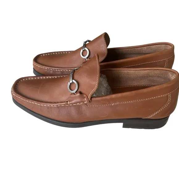 SANDRINO CORDOBA MENS LEATHER LOAFERS SILVER TONE BUCKLE Size 12D