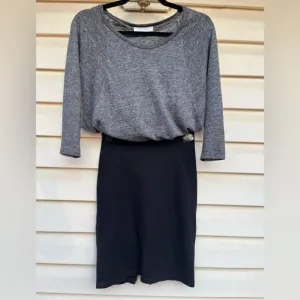 Sandro high end black &amp; gray knee length dress, 2/3 sleeve, back zipper,1 (S/XS)