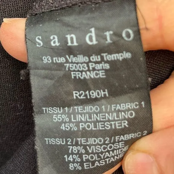 Sandro high end black &amp; gray knee length dress, 2/3 sleeve, back zipper,1 (S/XS)