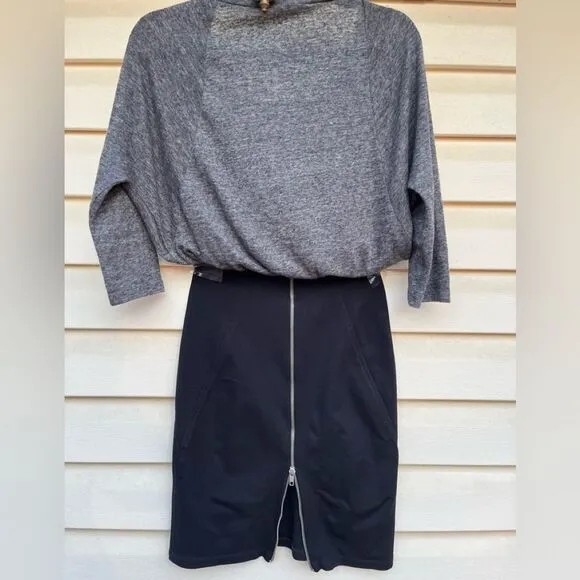 Sandro high end black &amp; gray knee length dress, 2/3 sleeve, back zipper,1 (S/XS)