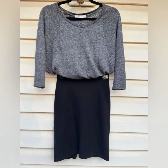 Sandro high end black &amp; gray knee length dress, 2/3 sleeve, back zipper,1 (S/XS)