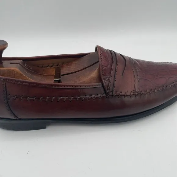 Sandro Moscoloni Cognac Leather Croc Print Braided Dress Loafers Men's 12D Spain
