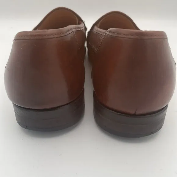 Sandro Moscoloni Cognac Leather Croc Print Braided Dress Loafers Men's 12D Spain
