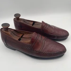 Sandro Moscoloni Cognac Leather Croc Print Braided Dress Loafers Men's 12D Spain