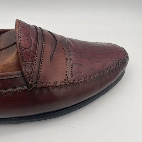 Sandro Moscoloni Cognac Leather Croc Print Braided Dress Loafers Men's 12D Spain
