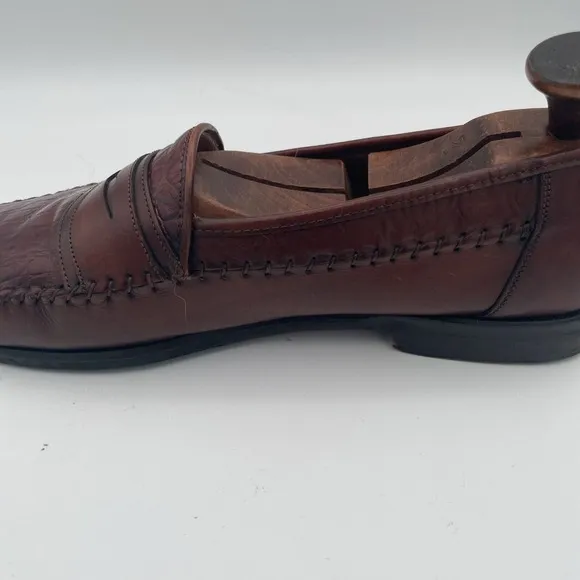 Sandro Moscoloni Cognac Leather Croc Print Braided Dress Loafers Men's 12D Spain