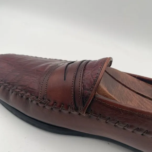 Sandro Moscoloni Cognac Leather Croc Print Braided Dress Loafers Men's 12D Spain