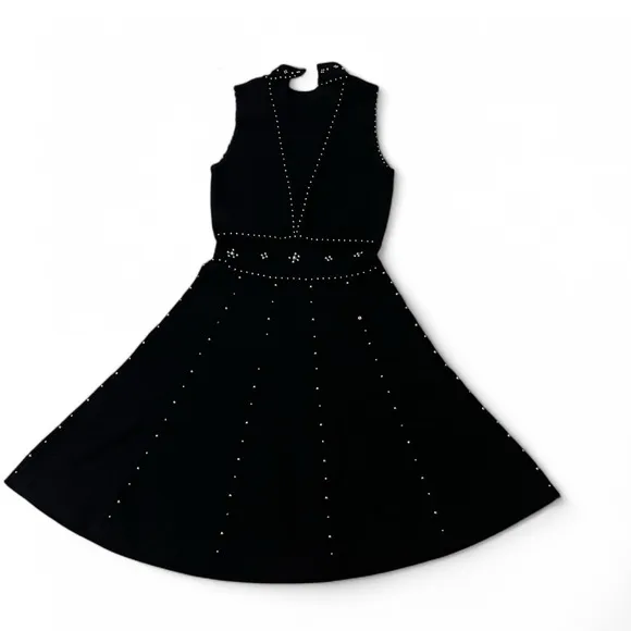 Sandro Paris Matti Embellished Knit Dress, Size 2. Black with rhinestones.