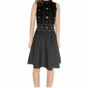 Sandro Paris Matti Embellished Knit Dress, Size 2. Black with rhinestones.
