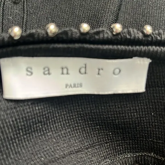 Sandro Paris Matti Embellished Knit Dress, Size 2. Black with rhinestones.