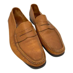 SANTONI ‘ASCOTT’ MENS BRITISH TAN PEBBLED LEATHER PENNY LOAFER SIZE 13