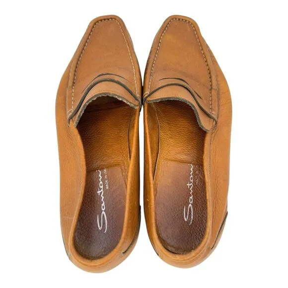 SANTONI ‘ASCOTT’ MENS BRITISH TAN PEBBLED LEATHER PENNY LOAFER SIZE 13