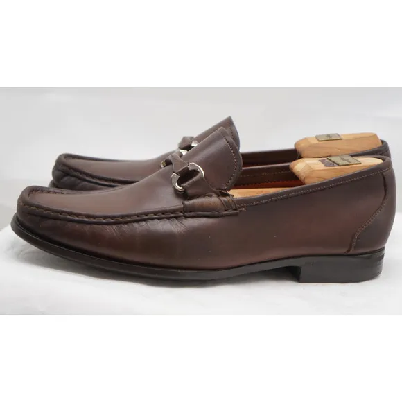 Santoni Loafers Sz 9 EE Wide Bit Link 425 04 Brown Leather Caoutchoug Sole