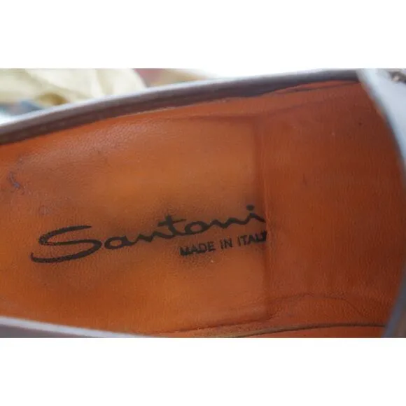 Santoni Loafers Sz 9 EE Wide Bit Link 425 04 Brown Leather Caoutchoug Sole