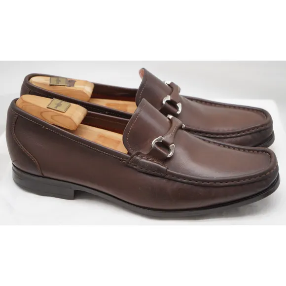 Santoni Loafers Sz 9 EE Wide Bit Link 425 04 Brown Leather Caoutchoug Sole