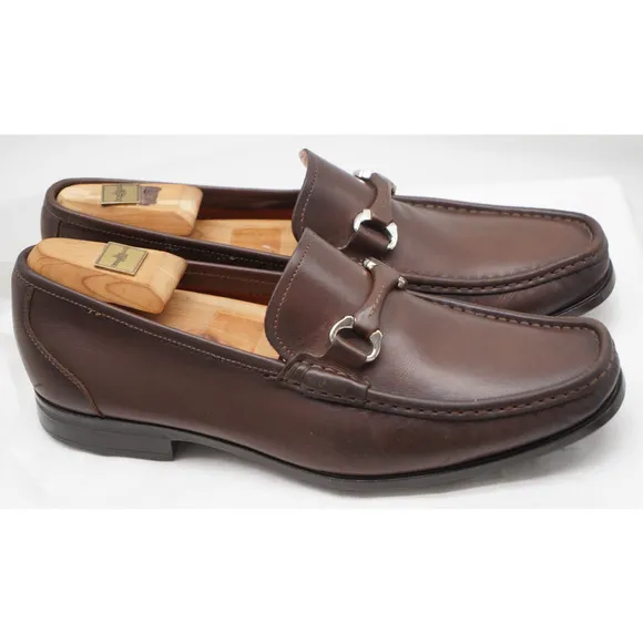 Santoni Loafers Sz 9 EE Wide Bit Link 425 04 Brown Leather Caoutchoug Sole