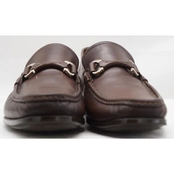 Santoni Loafers Sz 9 EE Wide Bit Link 425 04 Brown Leather Caoutchoug Sole