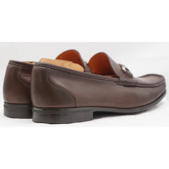 Santoni Loafers Sz 9 EE Wide Bit Link 425 04 Brown Leather Caoutchoug Sole