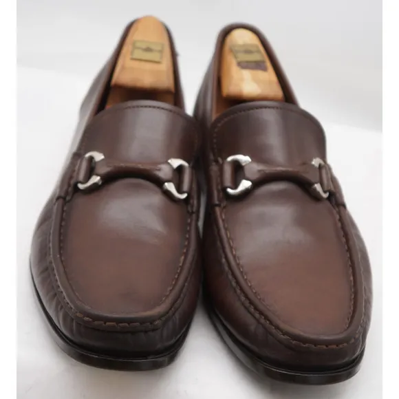Santoni Loafers Sz 9 EE Wide Bit Link 425 04 Brown Leather Caoutchoug Sole