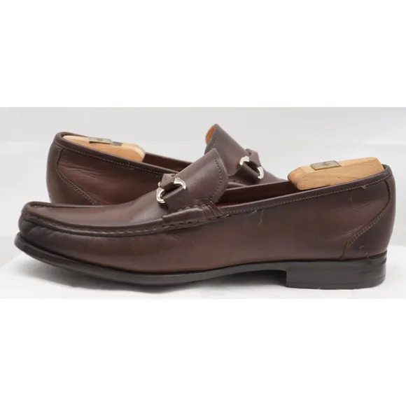 Santoni Loafers Sz 9 EE Wide Bit Link 425 04 Brown Leather Caoutchoug Sole
