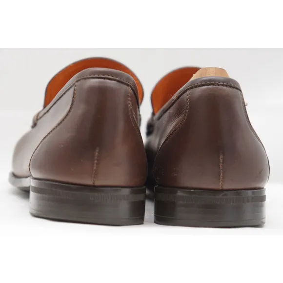 Santoni Loafers Sz 9 EE Wide Bit Link 425 04 Brown Leather Caoutchoug Sole