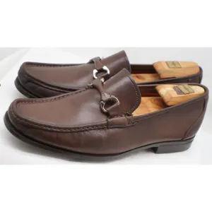 Santoni Loafers Sz 9 EE Wide Bit Link 425 04 Brown Leather Caoutchoug Sole