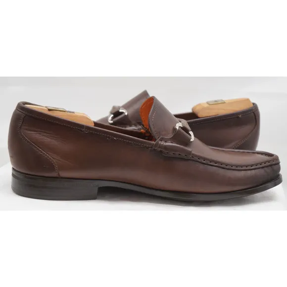 Santoni Loafers Sz 9 EE Wide Bit Link 425 04 Brown Leather Caoutchoug Sole