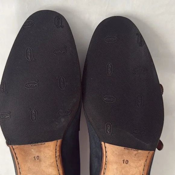 Santoni Men’s Double Monk Strap Loafers Hand Distressed Suede Navy Blue 10