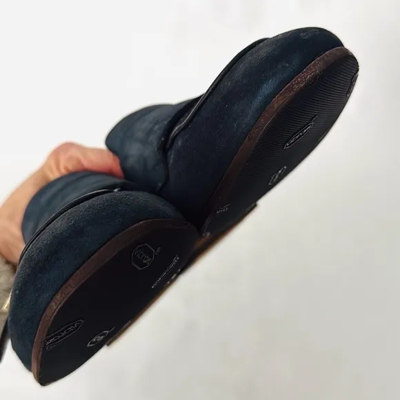Santoni Men’s Double Monk Strap Loafers Hand Distressed Suede Navy Blue 10