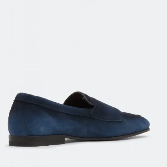 Santoni Men’s Double Monk Strap Loafers Hand Distressed Suede Navy Blue 10