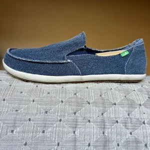 Sanuk Navy Blue Gray Fabric Slip On Casual Loafer Shoes Surfer Beach Men’s 14