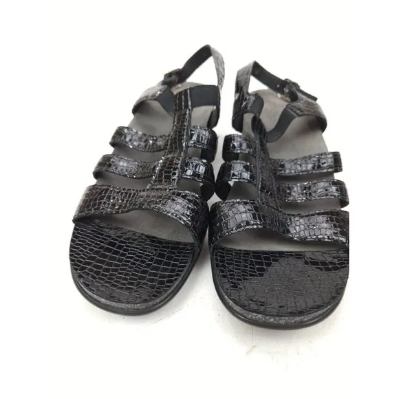 SAS Black Snake Print Women's Tripad Comfort T Strap Sandals Size 10.5 M