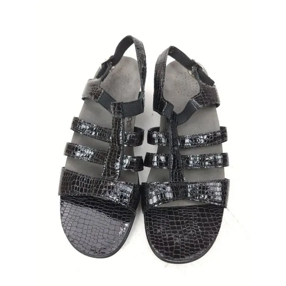 SAS Black Snake Print Women's Tripad Comfort T Strap Sandals Size 10.5 M