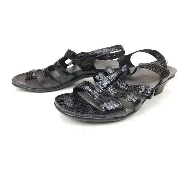 SAS Black Snake Print Women's Tripad Comfort T Strap Sandals Size 10.5 M