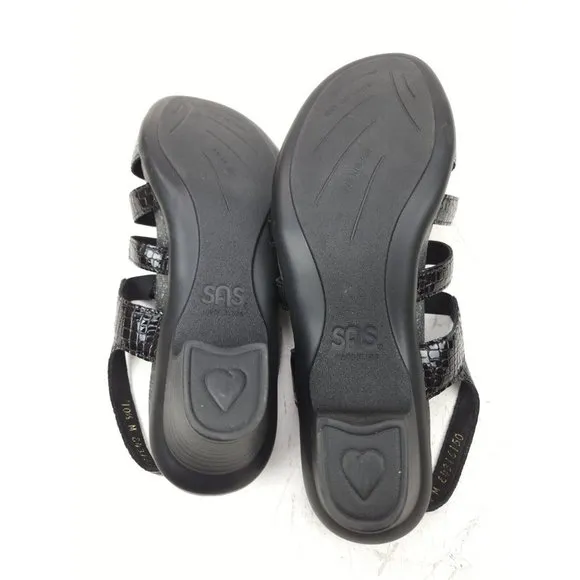 SAS Black Snake Print Women's Tripad Comfort T Strap Sandals Size 10.5 M