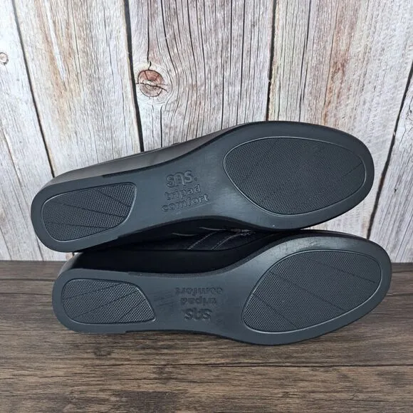 SAS Dream Wedge Loafers Black Leather Slip Ons Women's Sz 9.5 N (GUC)