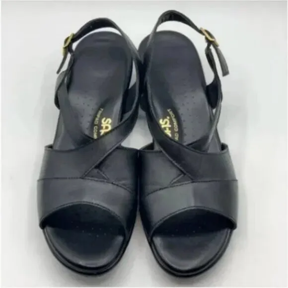 SAS Leather Caress Black Ortho Comfort Sandals Size 9
