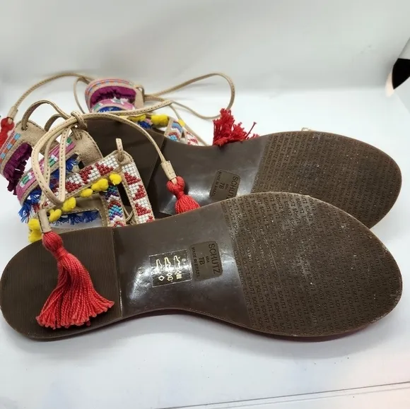 Schutz Anika NWOT leather gladiator embroidered sandal sz 7B