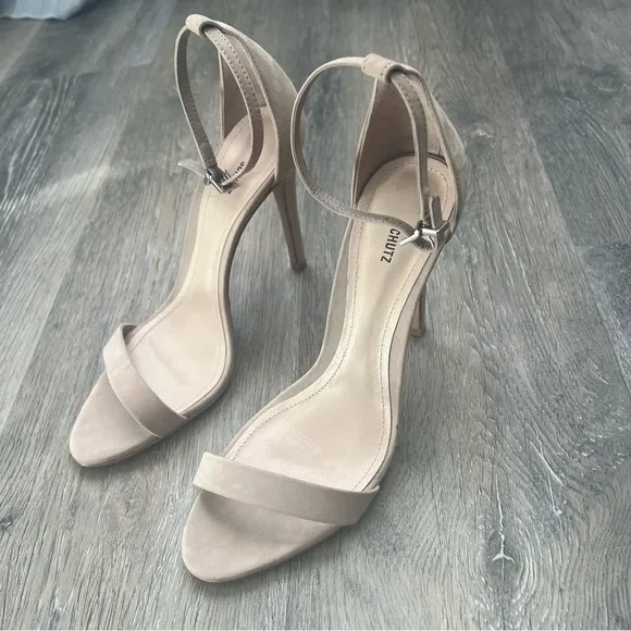 Schutz classic ankle strap suede nude sandals