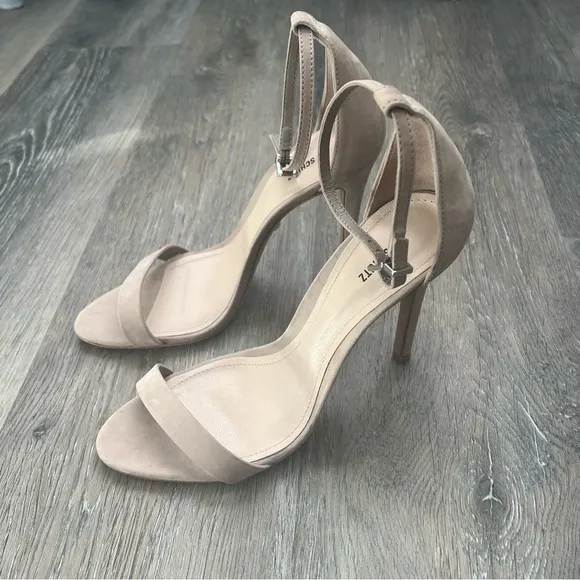 Schutz classic ankle strap suede nude sandals