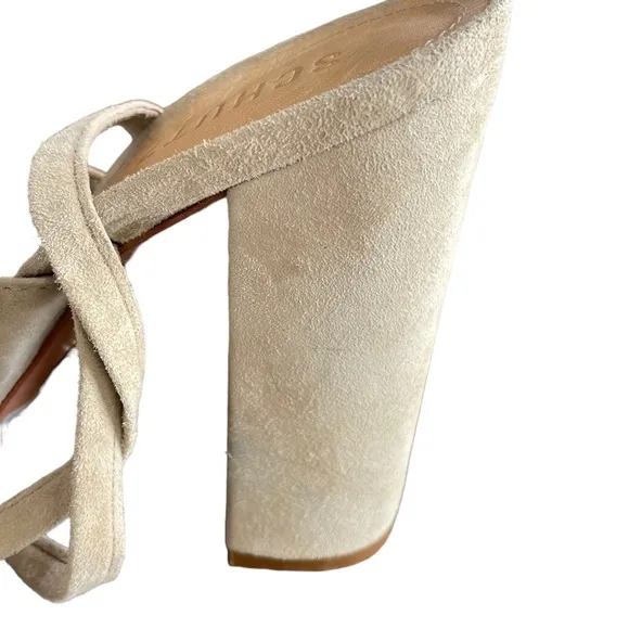 Schutz Damila Kid Suede Wraparound Block Heels In Oyster. Size 8