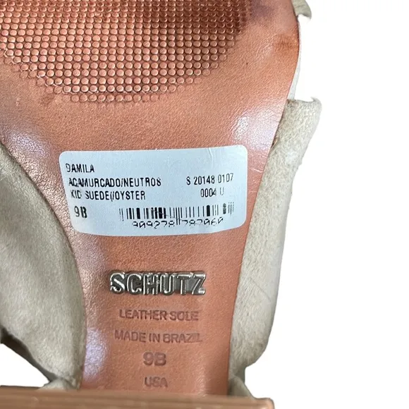 Schutz Damila Kid Suede Wraparound Block Heels In Oyster. Size 8