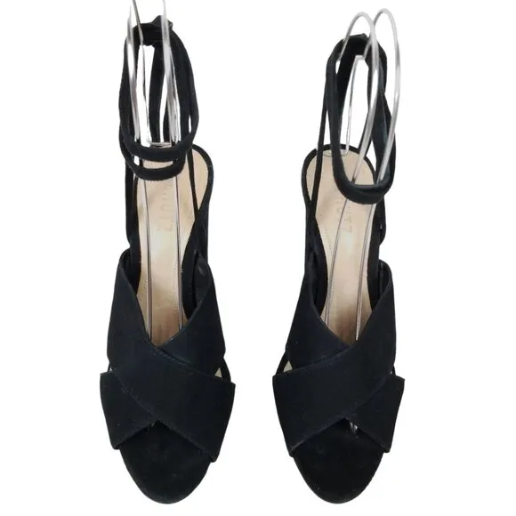Schutz Damila Wraparound Tassel Suede Sandals Black Sz 8.5